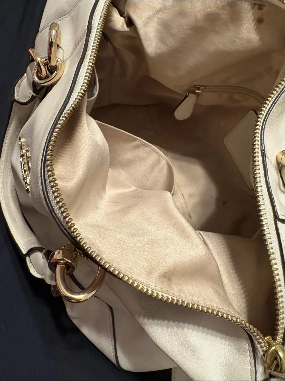 COACH Cream Leather Shoulder Tote with Gold Hardware